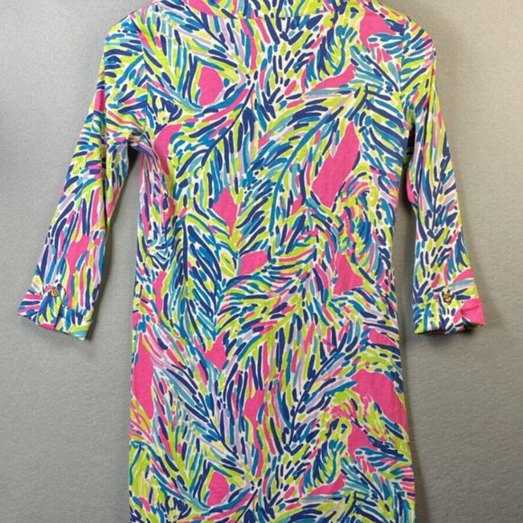 Lilly Pulitzer‎ Dress XS Multi Palm Reader Rossmore 100% Pima Roll-Tab Sleeves - Picture 10 of 12